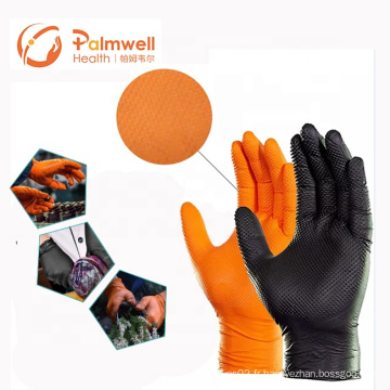 Grip diamant 9 pouces texturés lourds lourds en latex noir et épaisseur libre de poudre Gants nitriles jetables durables